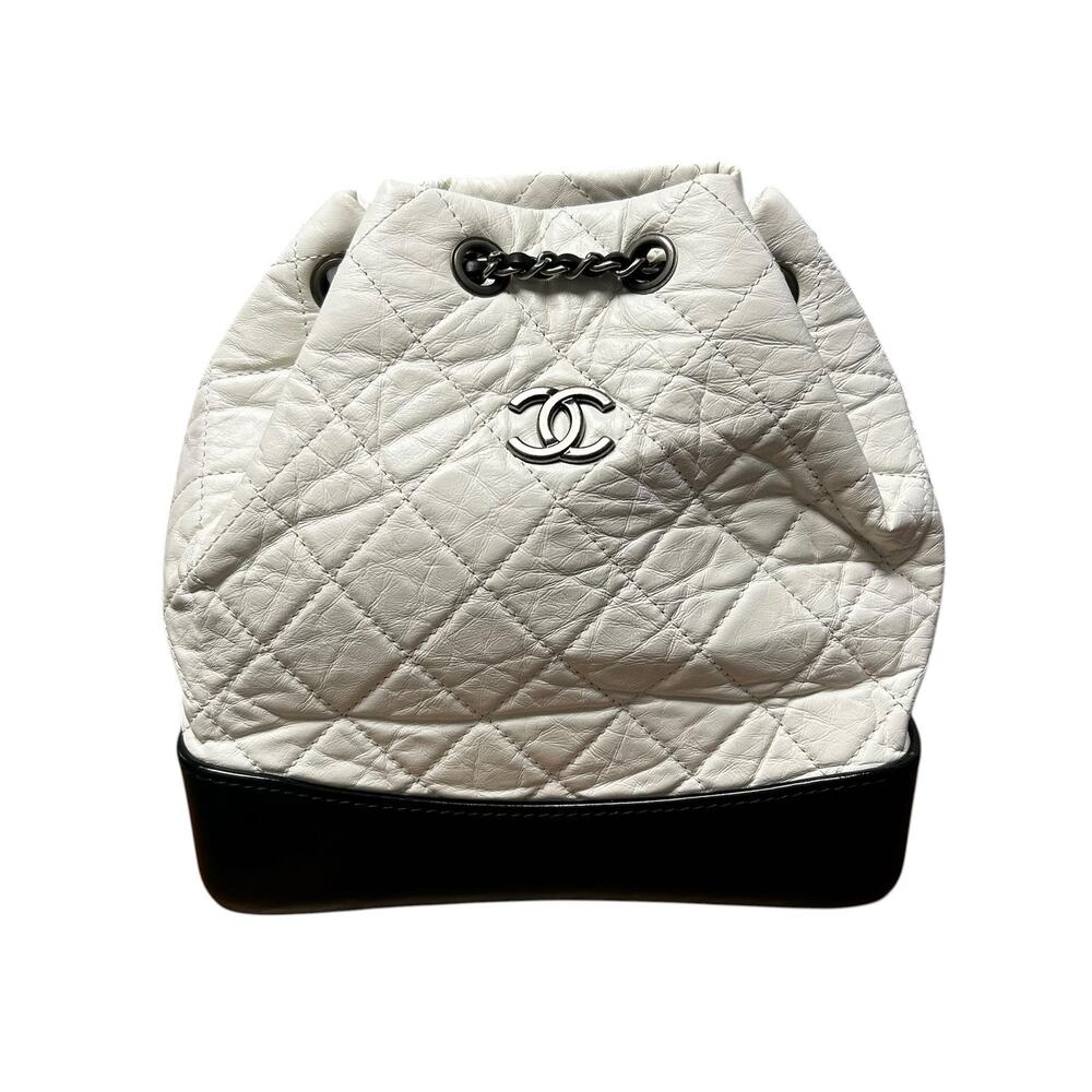 Chanel Calfskin Leather White Black Quilted Gabrielle Two Tone Chain Backpack - Picture 2 of 9